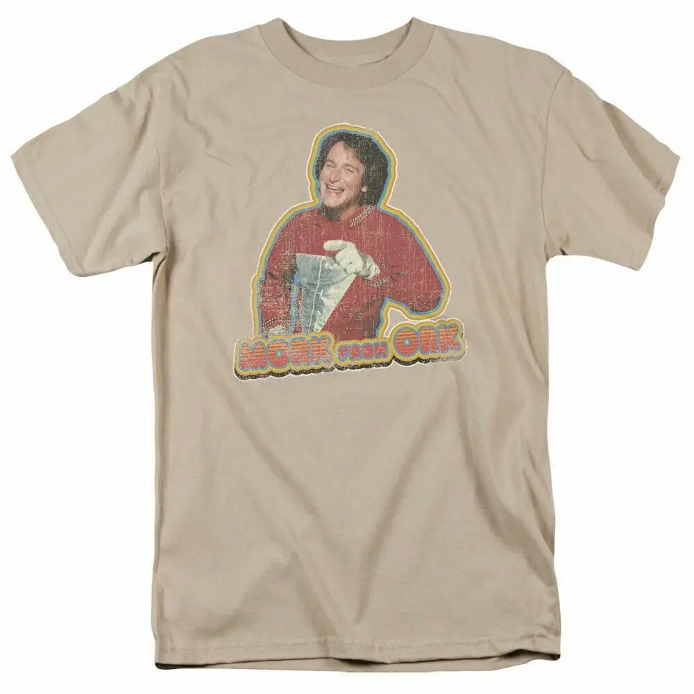 Mork and Mindy Mork Iron On T Shirt Mens Licensed Classic TV Show Sand