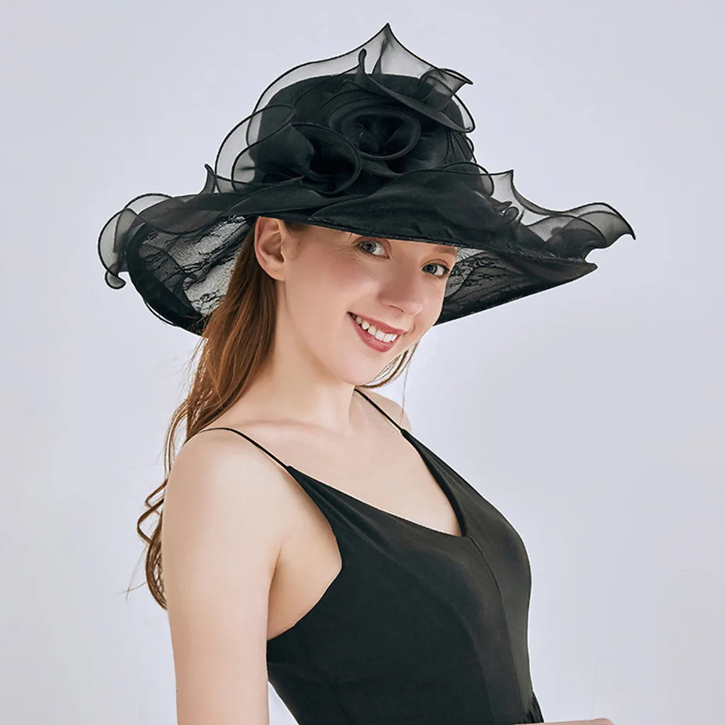 Women’s Beautiful Exquisite Perspective Versatile And Casual Large Brim Top Fedoras Hat With Flowers For Performance And Party