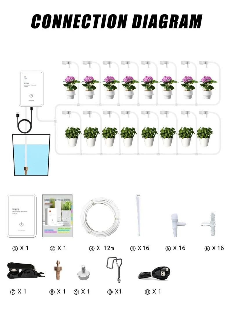 WiFi Smart Automatic Drip Irrigation System Timer for Indoor Potted Plants Succulent Home Garden Balcony Flower Watering Kit