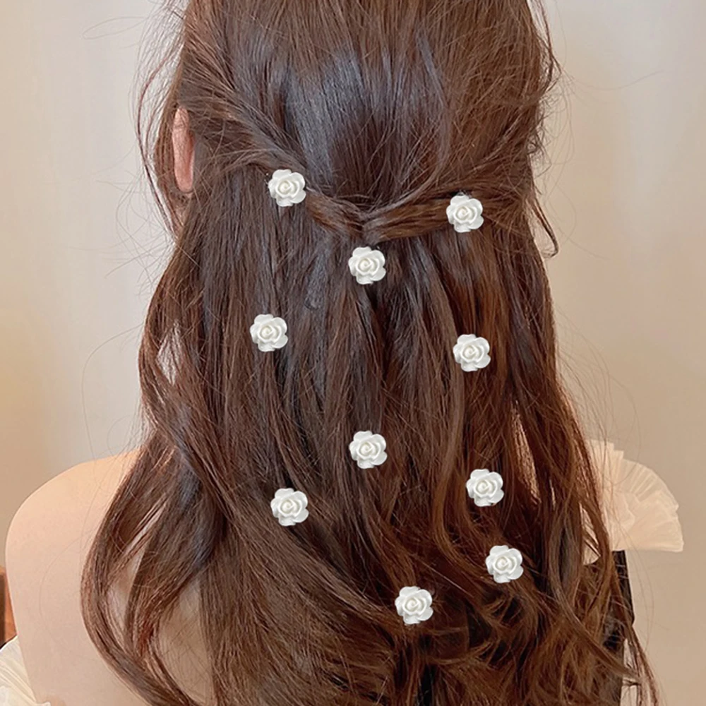 10PCS/set Resin Rose Hair Buttons  White Hairpin Women Bride Hair Clip Wedding Travel Styling Hair Bun Button Barrettes Headwear