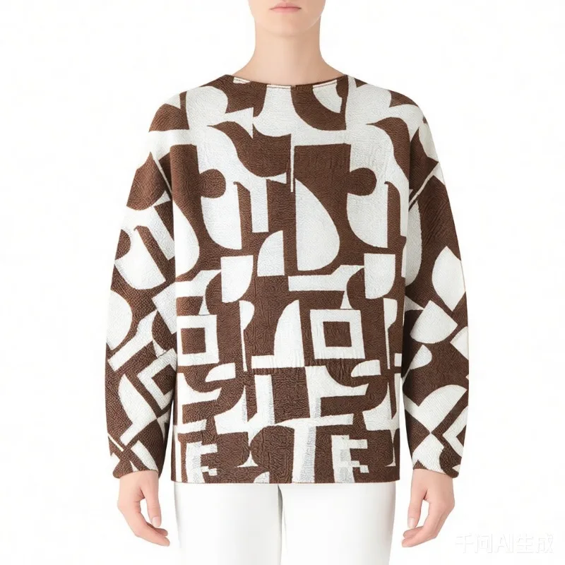 

Miyake Pleated T-shirt 2026 Spring New Pleats Striped Long-sleeved T-shirt Women's Loose Round Neck Ageing Hundred Tops Women