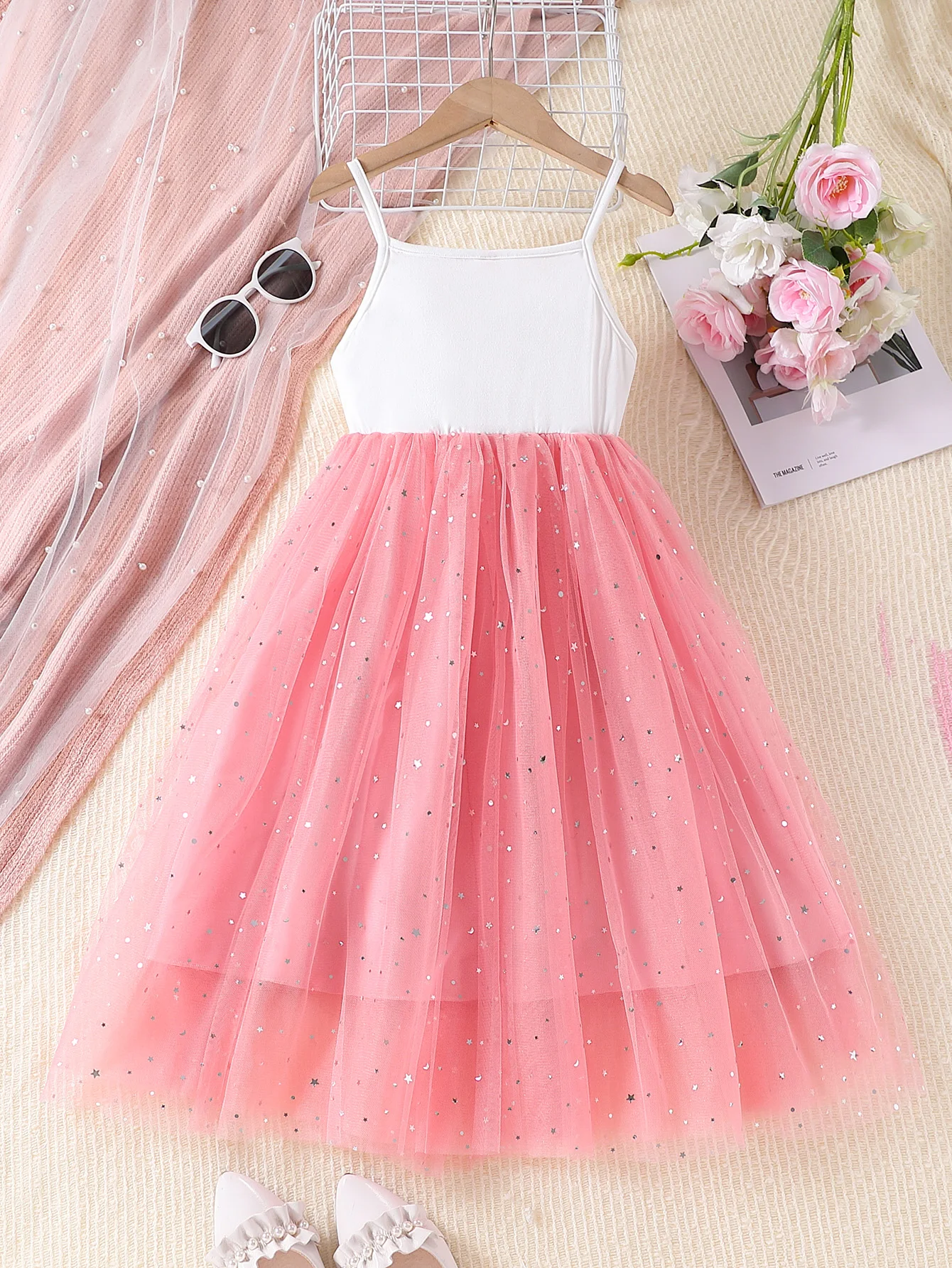 Girls Dress Summer Sleeveless Strap Rock Music Print Sequined Party Tutu Dress For Girl 5-12 Years Birthday Gifts