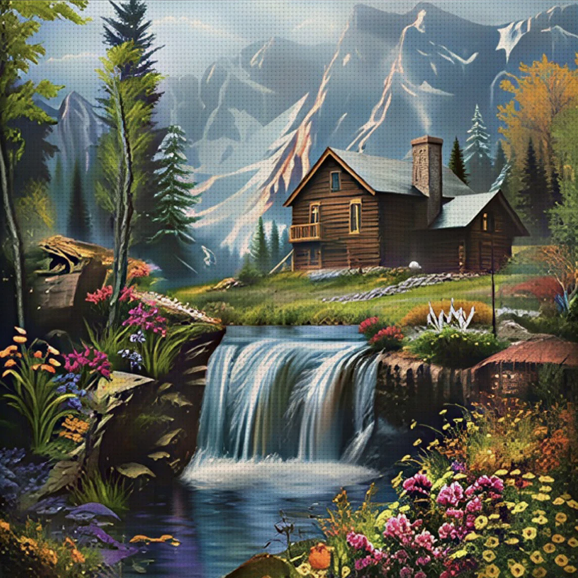Snowy Peak Cabin Kreuzstich-Set zum Selbermachen, 11CT, Stickerei, Heimwanddekoration, Geschenk, handgefertigtes Material, rahmenlos, halbfertig, 36 x 36 cm