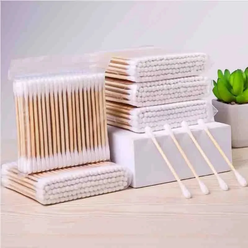 100Pcs Cotton Swabs Wooden Sticks Double-Tipped Chlorine-Free Hypoallergenic Cotton Buds Wholesale Makeup Tools