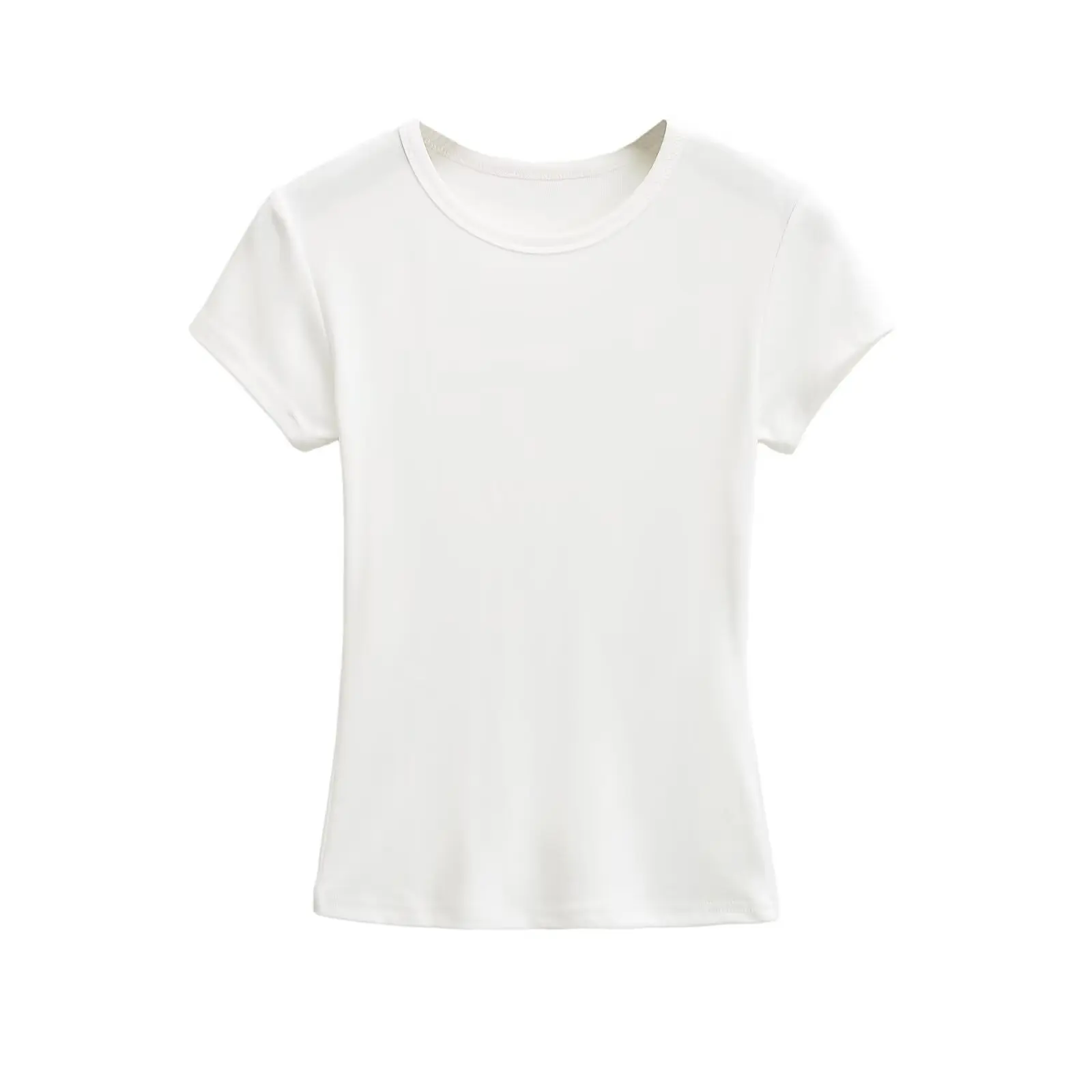 Cseta Fena de Verão Estilo Americano Amarela com Decote Redondo e Manga Curta, Ajuste Slim, Top Base Sexy que Emaece...