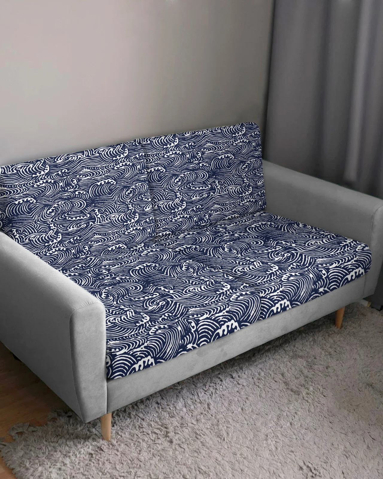 Sea Wave Texture Sofa Cushion Covers for Living Room Sofa Seat Cover Soft Stretch Couch Slipcover Furniture Protector