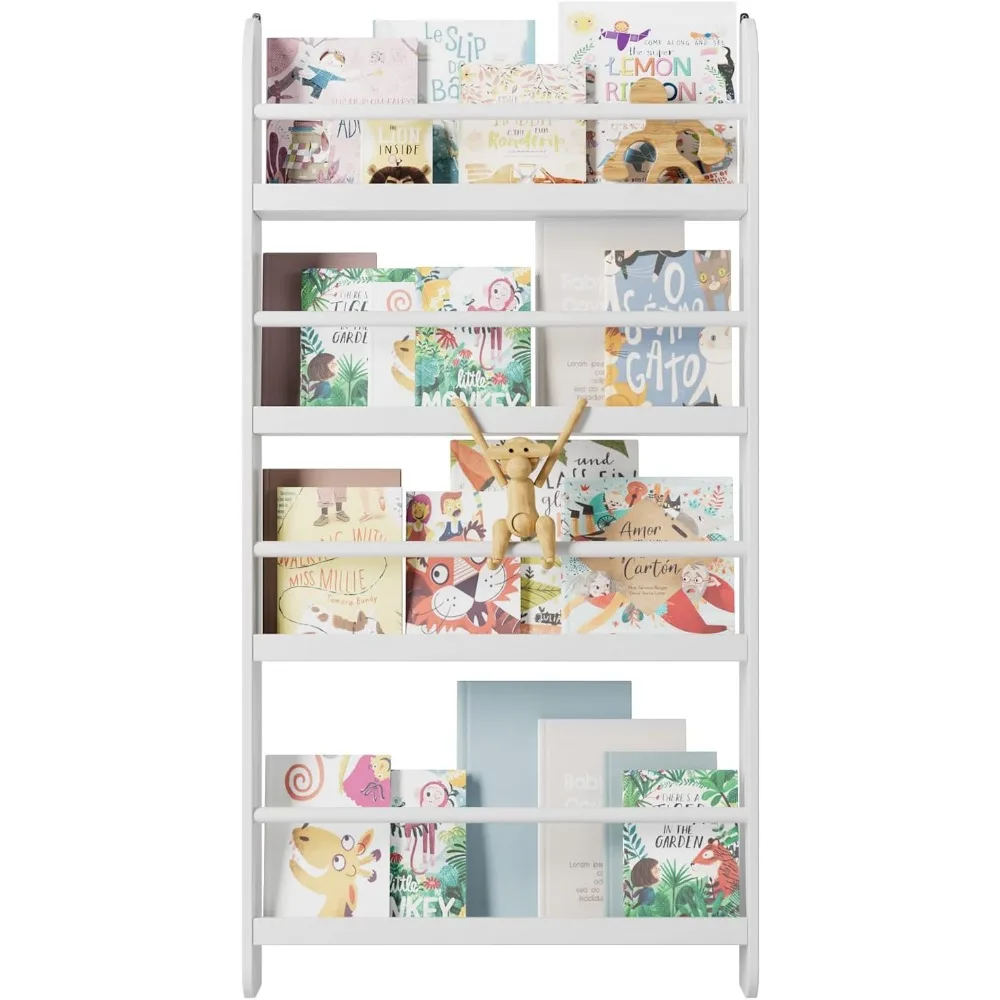 Kids Bookshelf, Wall Mount 4-Tier Book Shelf Organizer for Toys and Books, Toy Storage Bookshelf in Bedroom