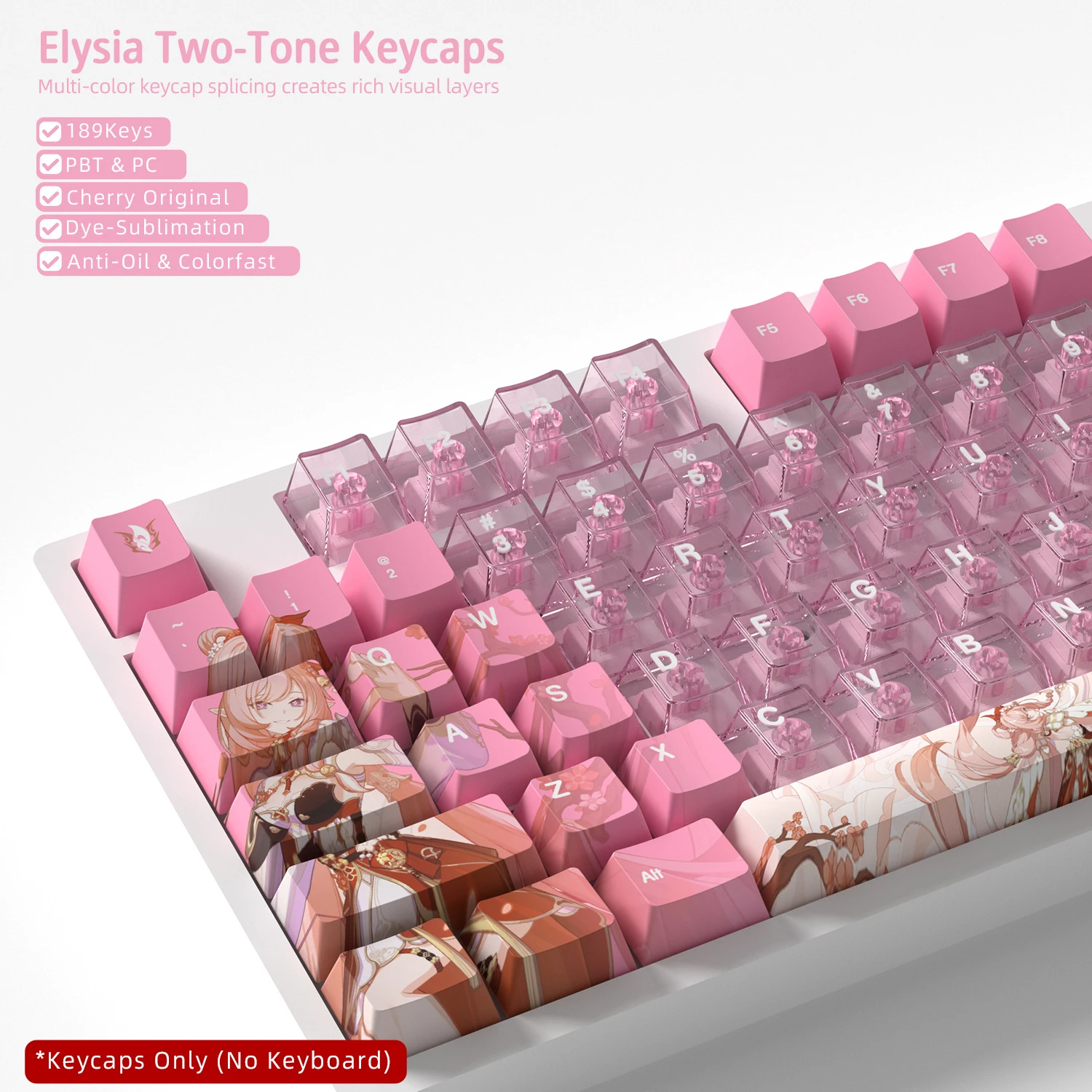 Elysia Transparent Keycaps 189 Keys PBT+PC Material Cherry Profile DYE-SUB Personalized For Cherry MX Switch Mechanical Keyboard