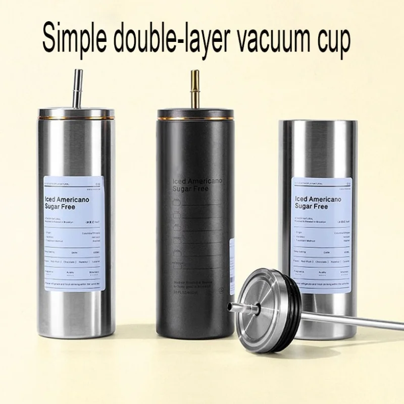 Creative  Fashionable Coffee Cup Office Practical Stainless Steel Thermal Insulation and Cold Insulation Straw Water Cup