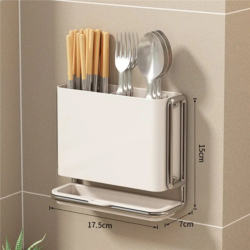 SYW-Countertop Cutlery Holder Wall Mounted No Drill Chopstick Kitchen Utensil Drain Storage Rack For Chopping Stick Organizer A