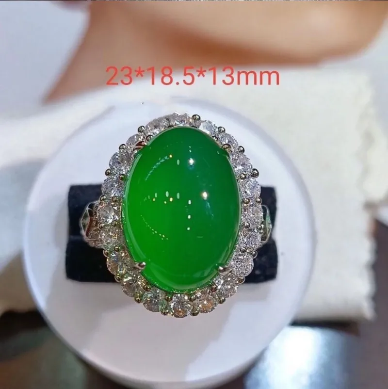 Wholesale fashion chalcedony inlaid with diamond female ring agate big egg noodle female ring emerald Alive