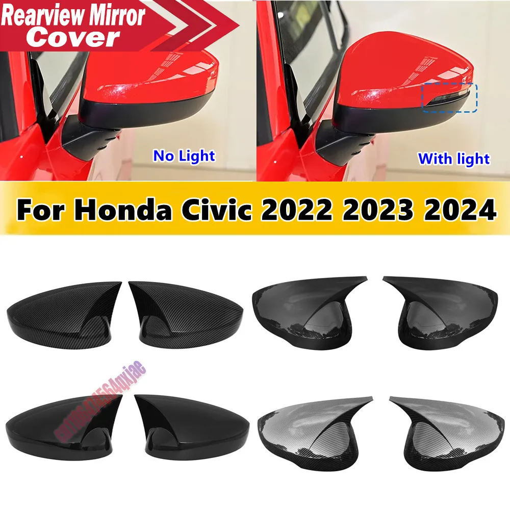 For Honda Civic 11th Gen 2022-2024 ABS Car Rearview Side Mirror Cover Wing Cap Exterior Door Housing Trim Adhesive Sticker
