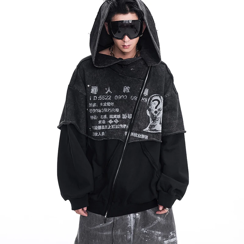 LUZHEN Original Vintage Wornout Hooded Sweatshirts Patchwork Fun Creative Men's New Personalized Fashion Streetwear Sport LZ7285