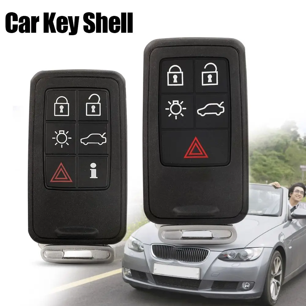 Carcasa de llave de coche con botón 5/6, carcasa de llave de coche negra ABS duradera, funda de llave Go Remote sin llave para Volvo S60L XC60 S80L