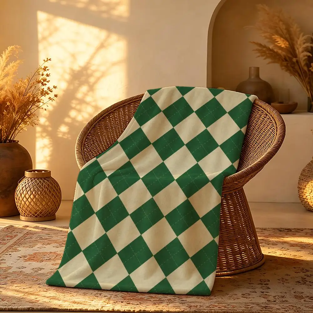 Vintage Argyle Pattern Throw Short Plush Throw Blanket Soft Skin-Friendly Multi-Scene Home Office