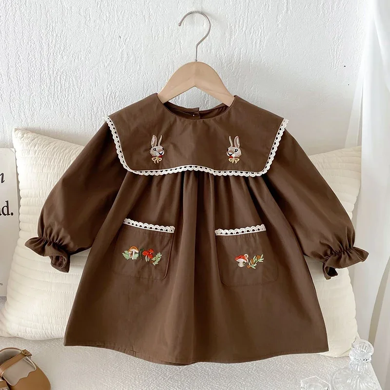 2025 New Autumn Children Clothes 2-6Yrs Girl Party Dress Long Sleeved Cotton Embroidery Kids Princess Dresses
