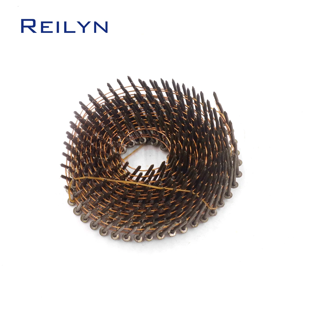 350pcs Wire Collated Coil Nail 2.1x38mm Threaded Shank for Wooden Pallet CN45 CN55 Pneumatic Nail Gun Air Coil Nailer