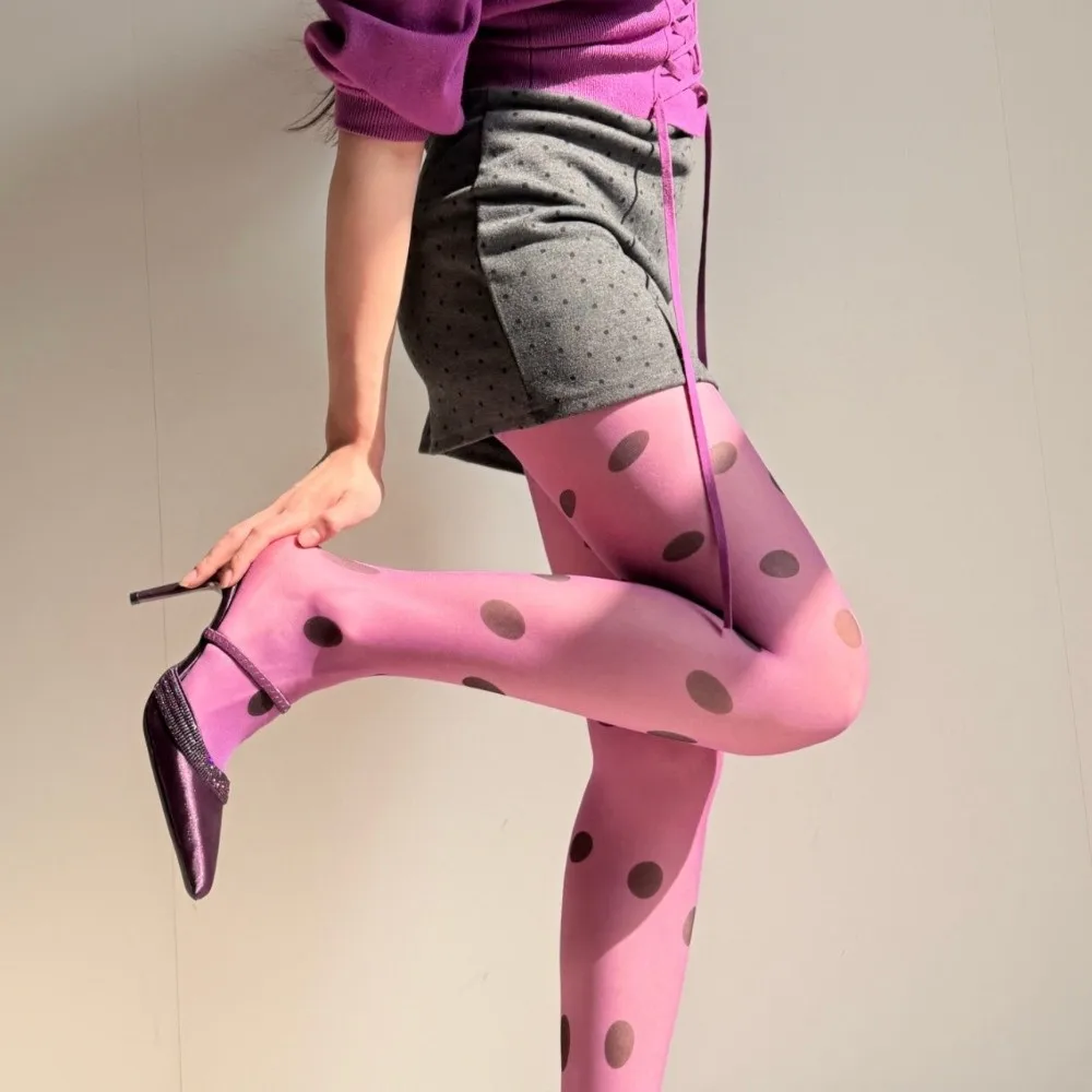 Sweet Colorful Polka Dot Stockings Seamless Breathable Large Dot Pantyhose Thin Slimming Y2K Retro Silk Stockings Party