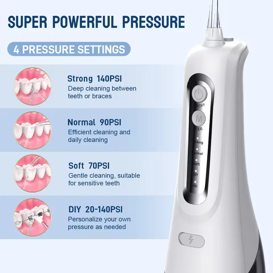 Electric Irrigator USB Rechargeable Water Flosser Portable Dental Water Jet 300ML Water Tank Waterproof Cleaner For Oral Care
