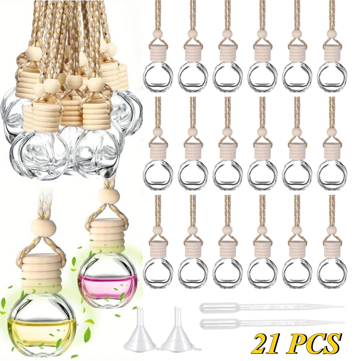 21pcs Car Diffuser Bottle Hanging Car Air Freshener Empty Air Freshener Car Perfume Diffuser Refillable Perfume Bottle（8ml)