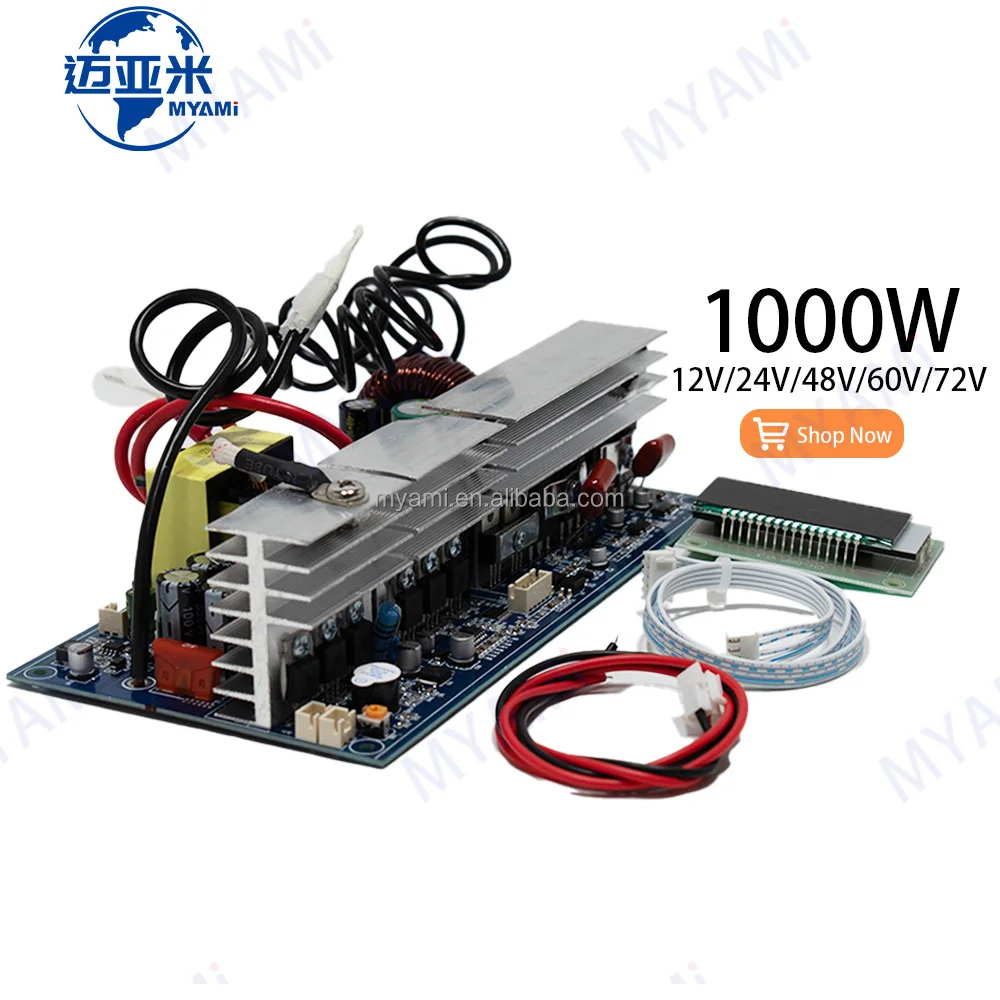 Myami 1000w Pure Sine Wave 12v/24v/48v Ac 220v/110v Power Inverter Board 1kw 2kw Converter Booster Lcd Display Single