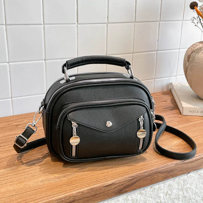 Multi layered Pocket Messenger Bag For Women Versatile Large Capacity Crossbody Bag Solid Color Pu Leather Handbag Small Tote