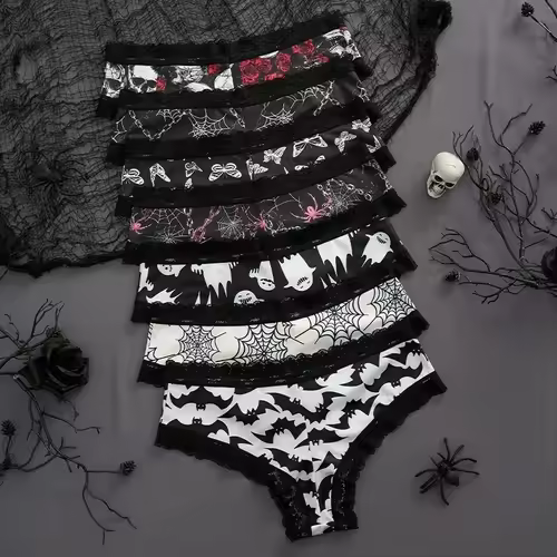 Underwear Women's Lace Edge Sexy Panties Gothic Style Lingerie Rose Skull Personalized Comfortable Breathable Triangle Pants - Image 2