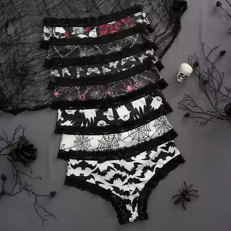 Underwear Women's Lace Edge Sexy Panties Gothic Style Lingerie Rose Skull Personalized Comfortable Breathable Triangle Pants - Image 2