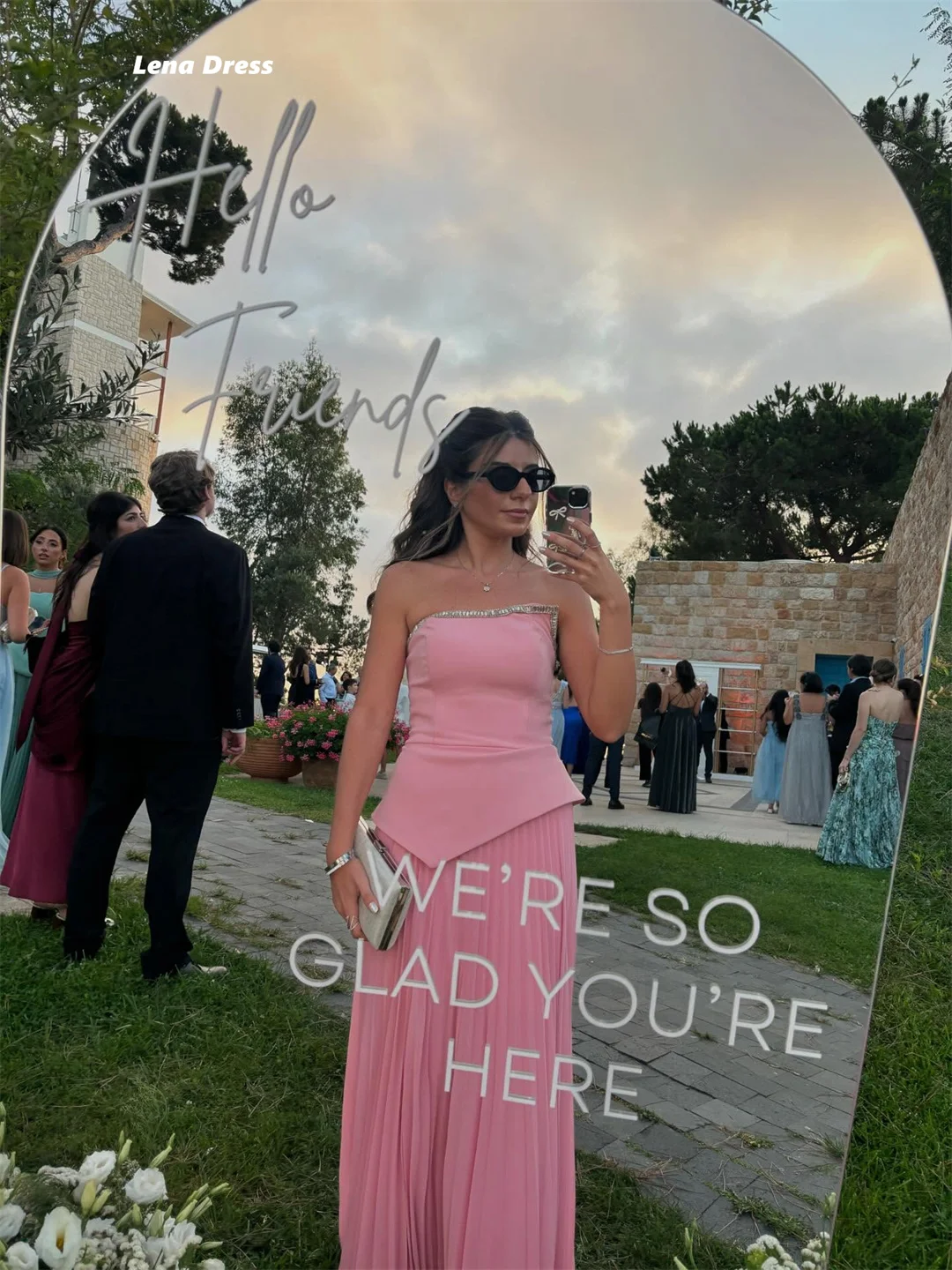 فساتين حفلات أنيقة باللون الوردي للمرأة الزفاف على شكل حرف a بدون أكمام فساتين لحضور الحفلات الموسيقية 2025 فساتين سهرة فاخرة فستان فاخر مخصص