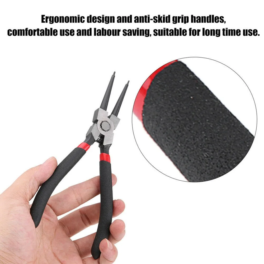 4Pcs Circlip Plier Set 7\'\' Long Nose Plier Staight Bent Plier Inner Outer Staight Bent Plier Retaining Snap Ring Remover Tool