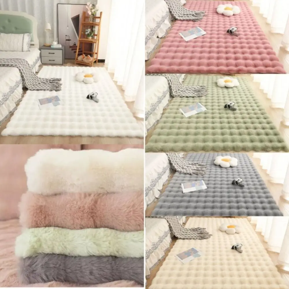 Soft Faux Rabbit Fur Plush Area Rug Bubble Velvet Anti-slip Bedside Rugs Home Decor Velvet Floor Mat Bedroom