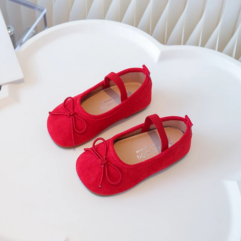 Prinzessinnenschuhe für kleine Mädchen, Bonbonfarben, Schleife, elastisches Band, flacher Kinderschuh aus Wildleder, süßer Slip-On, bequemer Herbst-Kinderschuh, Größe 21–30 – Detail 22