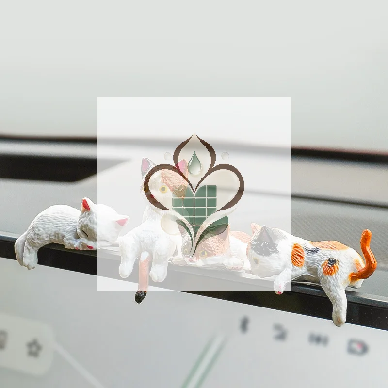 5Pc Car Landscape Cat Ornaments Cute Cartoon Cat Ornament Car Center Console Navigator Screen Sleeping Cat Decoration Miniature