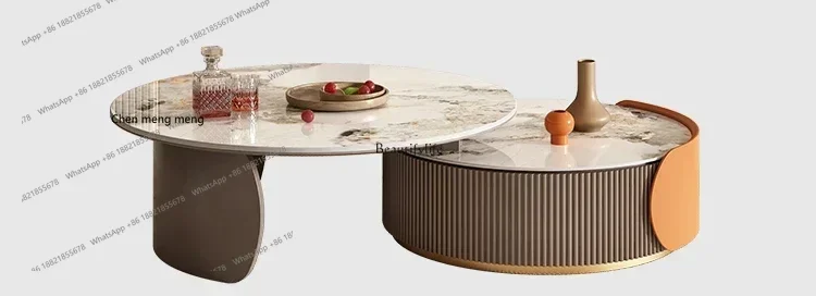 신상품 라이트 럭셔리 록 슬래브 TV 캐비닛 조합 거실 가구 확장형 원형 커피 테이블 7304