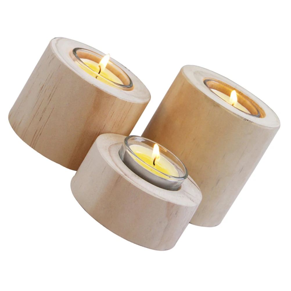 

Wooden Candlestick Vintage Decor European Style Dinner Stand Glass Glass Candlestick Holder Holder Sturdy Material Home Craft