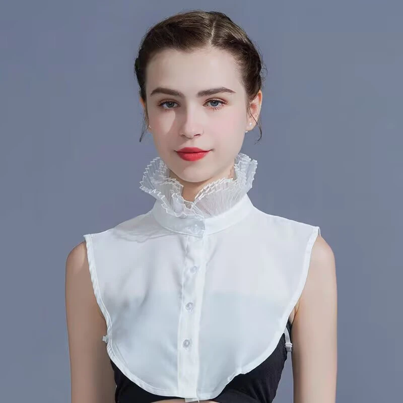 

Elegant White Layered Doll Collar Half Shirt Blouse Detachable False Collar Ruffled High Neck Sweater Decorative Collar