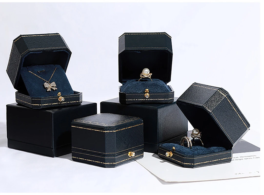 New Jewelry Storage Box Octagonal for Ring Necklace Bracelet Earrings Organizer High-grade PU Leather Jewelry Packaging Box