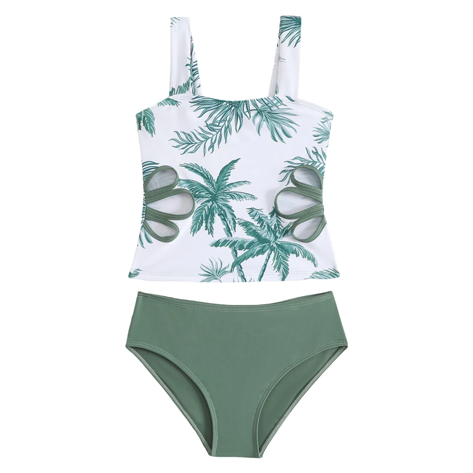 

2t Bathing Suit Girls Tankini Swimsuit Two Piece Bathing Suits For Girls Waist Cutout Tropical Print Size 14 Girl Bathing Suit