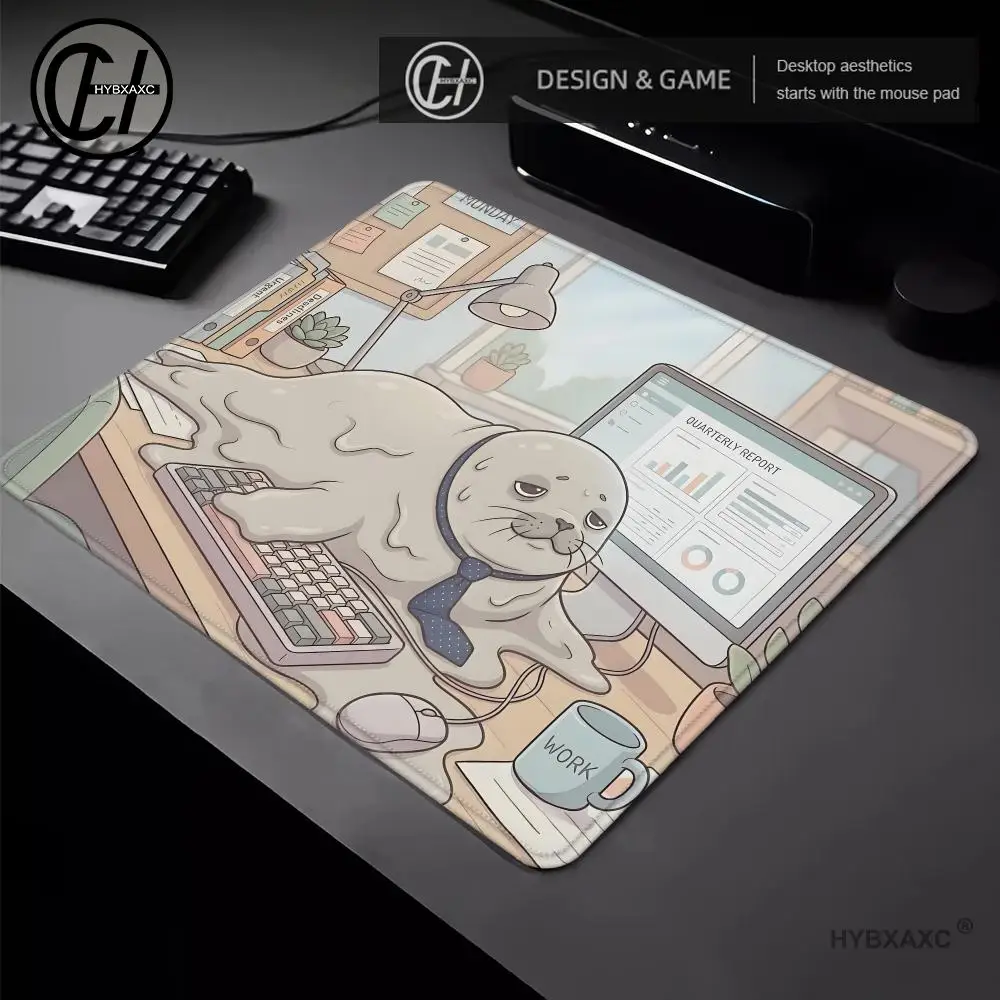 Funny Tired Seal Mouse Pad Cute Capybara Large Square Computer Office Game Table Mats Flustered Bunny Rubber Anti-slip Desk Mat