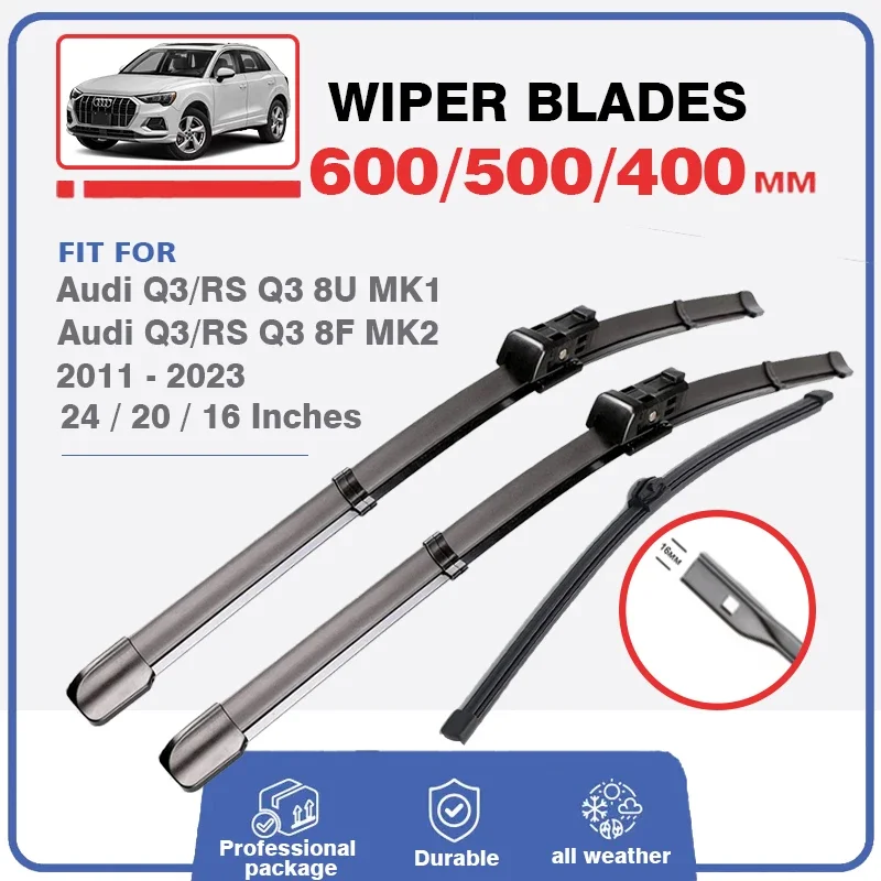 3Pcs Front Rear Wiper Blades Set For Audi Q3 8U 8F MK1 MK2 RS Q3 SQ3 2011 - 2023 Windshield Windscreen Window S Line 2017 2021