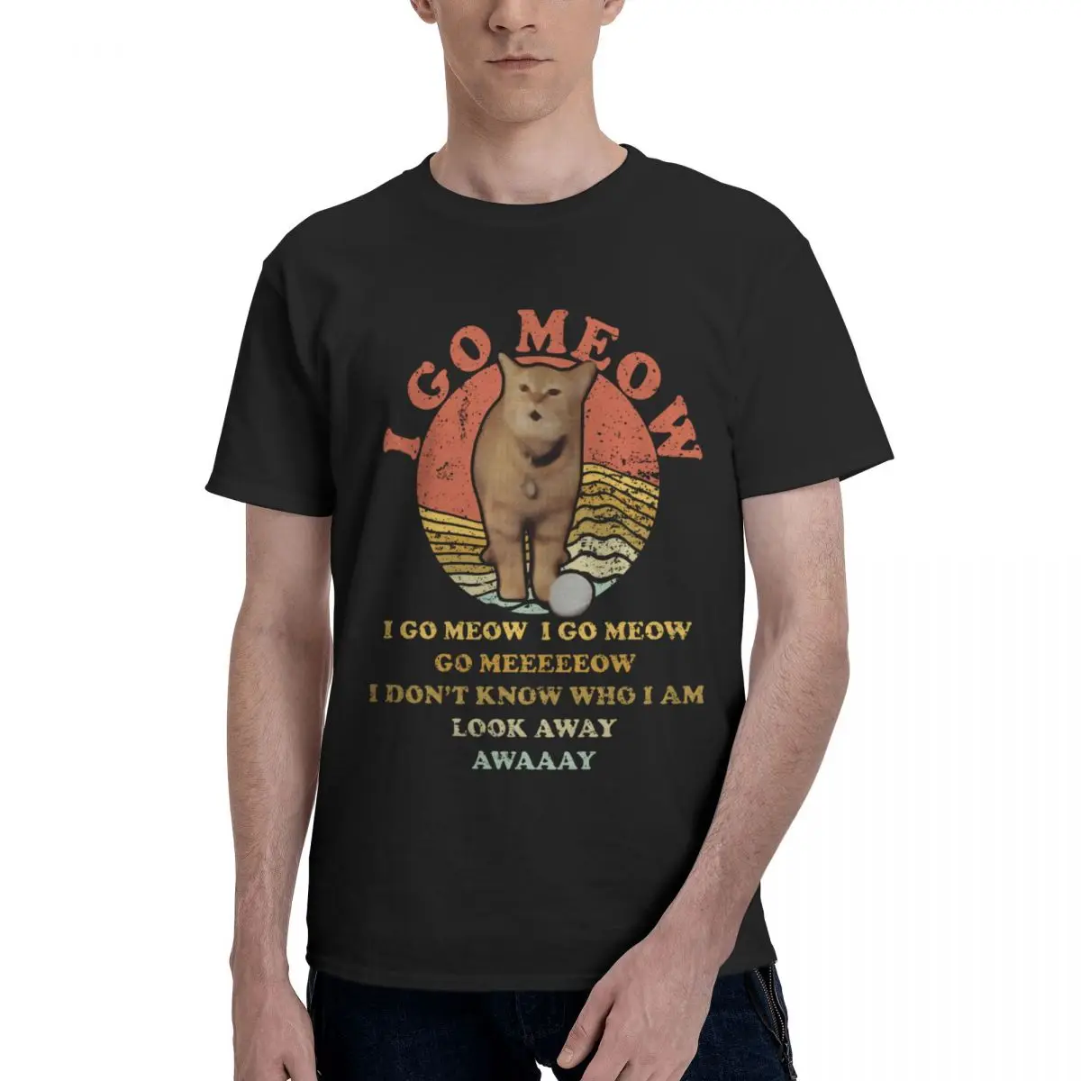 Men I Go Meow Funny Cat Singing Song Meme Vintage T Shirt Vintage Plus Size O-neck Cotton Sleeve T Shirts