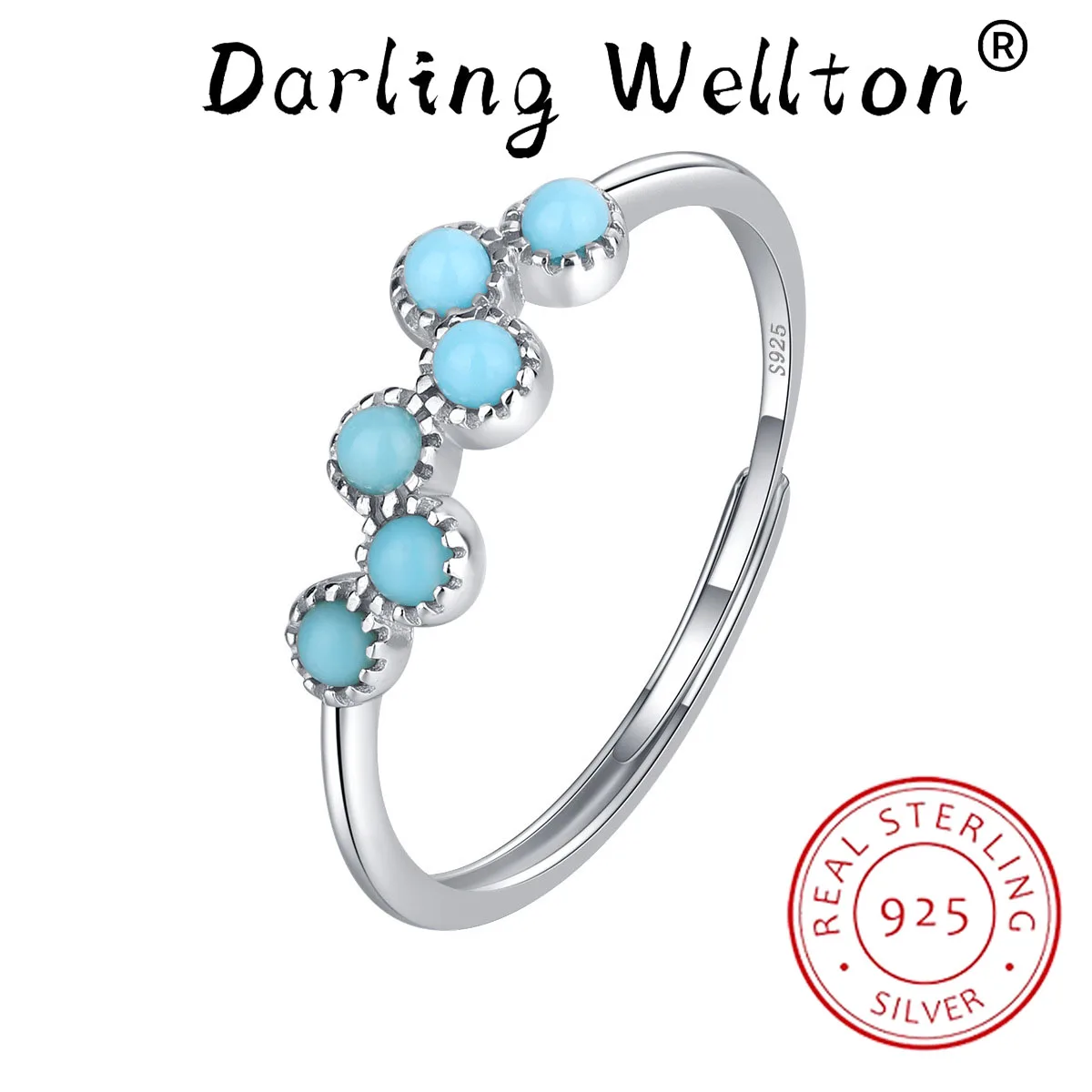 

Creative Turquoise Round Four Claw Sapphire Couple Ring For Women 100% S925 Original Sterling Silver Anniversary Gift Jewelry