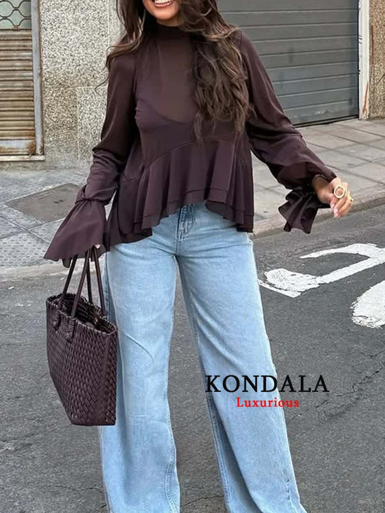 

KONDALA винтажная повседневная шикарная однотонная женская блузка с круглым вырезом и длинным рукавом с бантом, свободные рубашки, новая мода, весна 2025 г., элегантная женская блузка