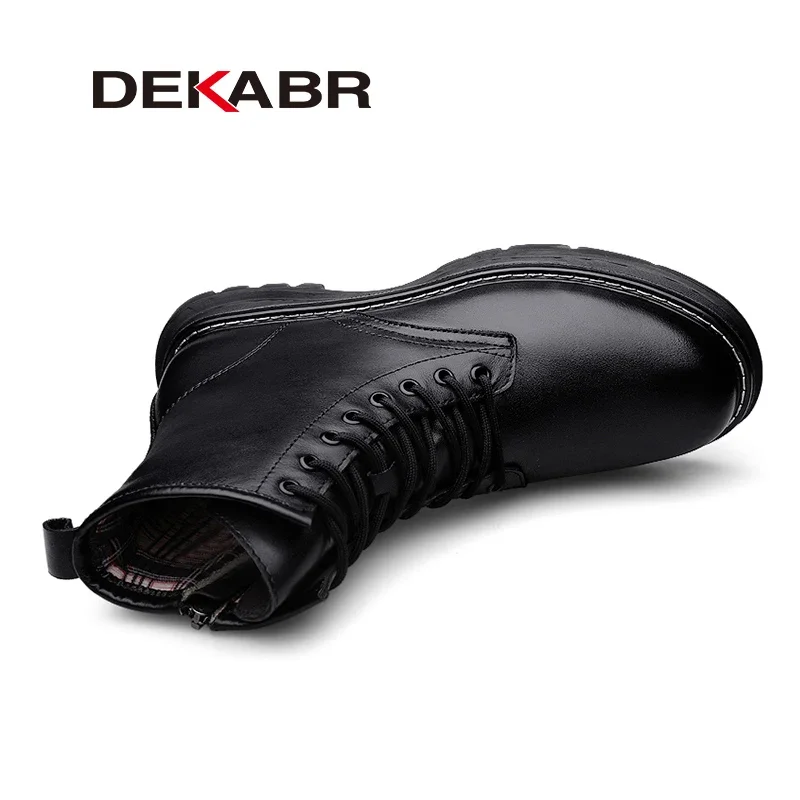 DEKABR Winter Warm Men Boots Genuine Leather Fur Plus Men Snow Boots Waterproof Handmade Working Ankle Boots High Top Men Shoes