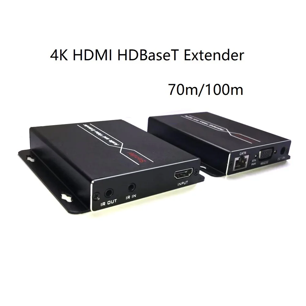 

4K HDMI-compatible HDBaseT Extender 70M 100M Transmitter Receiver by Single Cat6 POE HDCP1.4 RS232 CEC ESD Extender