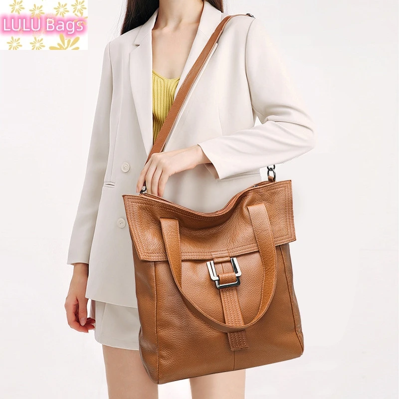 

Genuine Leather Women's Handbags New Shoulder Messenger Bag Casual First Layer Cowhide Big Tote Bag Large Capacity Soft Fashion