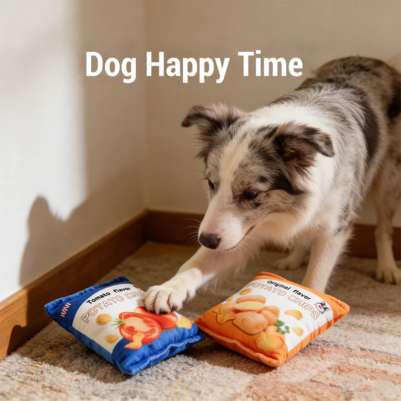 Cute Crisps Shape Pet Chew Toy Soft Plush Squeaky Toy with C
