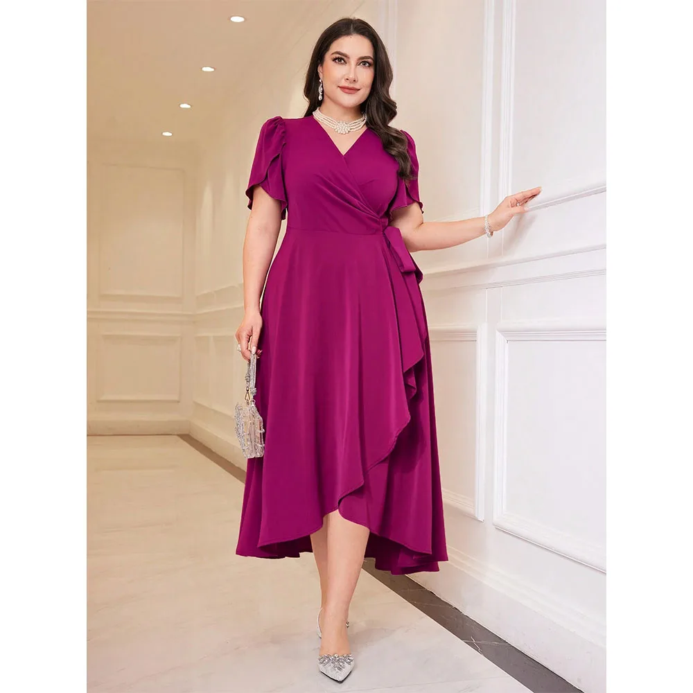 Ruffle Prom Dresses Butterfly Sleeves Split Asymmetrical Wedding Guest Dress V Neck Evening Party Gown Cocktail Dress Customized