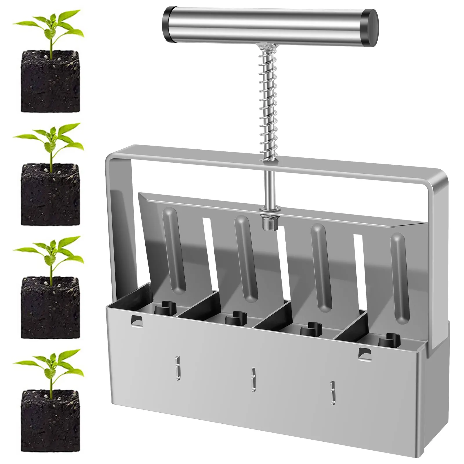 

Soil Blocker Set 2inch 4 Cell Manual Soil Block Maker with 3 Size Seed Pin Sturdy Garden Soil Blocking Hand Tool Labor-Saving