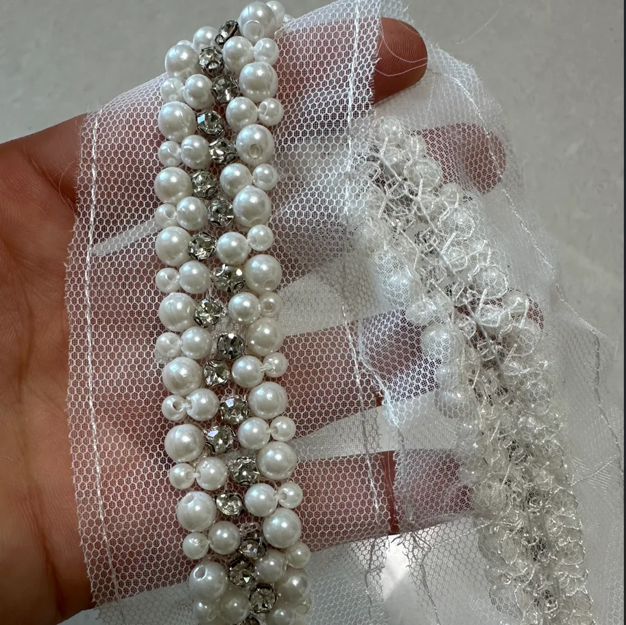 50cm White Crystal Beaded Lace - Crystal Mesh Fabric 评论和价格